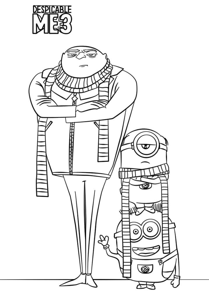 Dibujo de Gru y Minions Delictivos para Colorear
