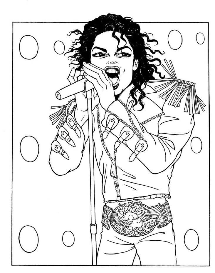 Dibujo de Genial Michael Jackson Cantando para Colorear