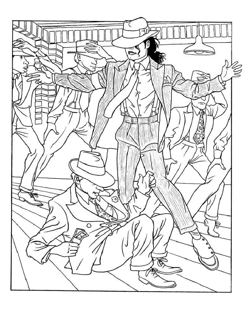 Dibujo de Michael Jackson Bailando y Amigos para Colorear
