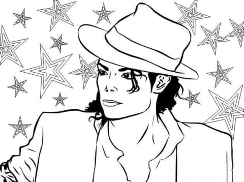 Dibujo de Michael Jackson con Estrella para Colorear