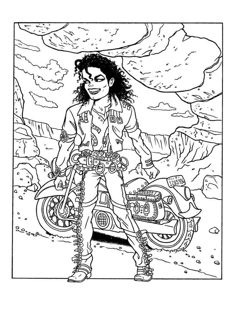 Dibujo de Michael Jackson y Moto para Colorear