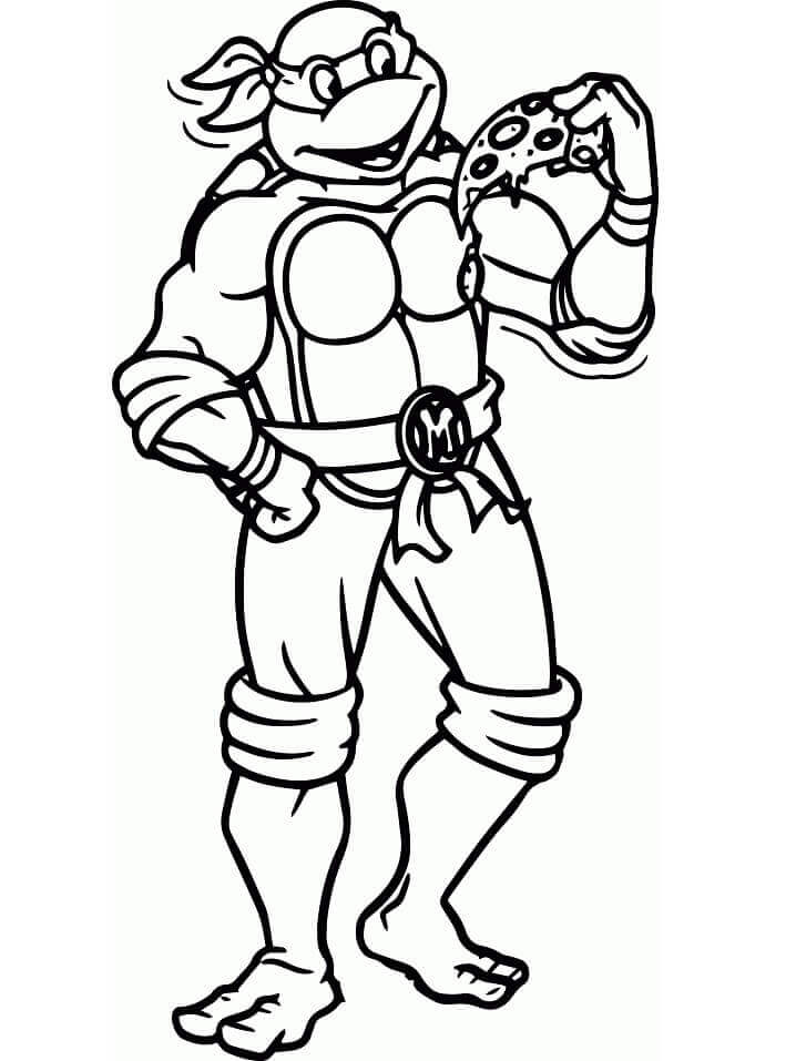 Dibujo de Miguel ángel Comiendo Pizza para Colorear