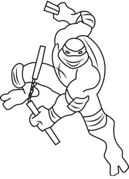 Dibujo de Miguel ángel con Dos Nunchaku para Colorear