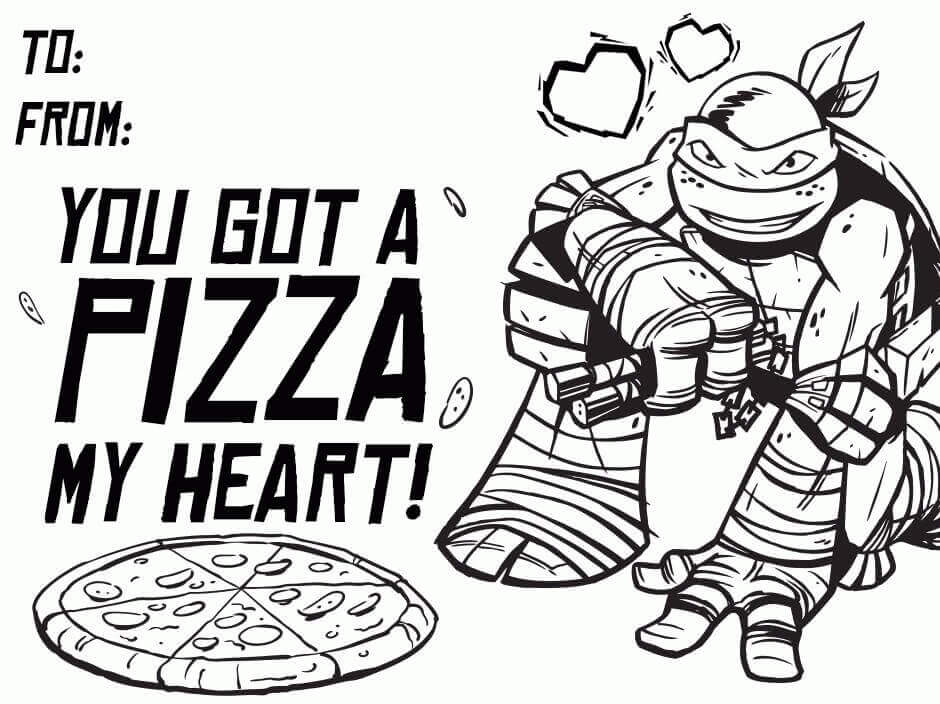 Dibujo de Miguel ángel y Pizza para Colorear