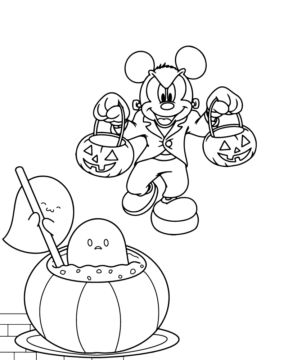 Dibujo de Mickey Trick Or Treat Halloween Coloring Page para Colorear
