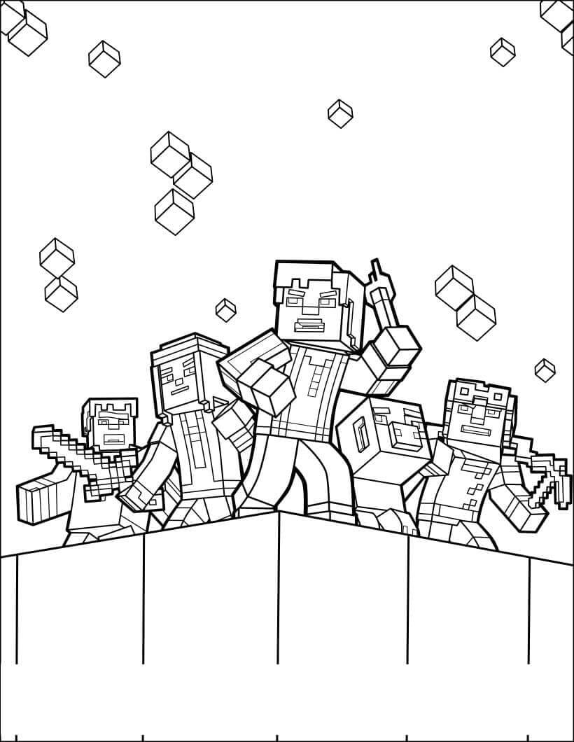 Dibujo de Ataque del Equipo de Minecraft para Colorear