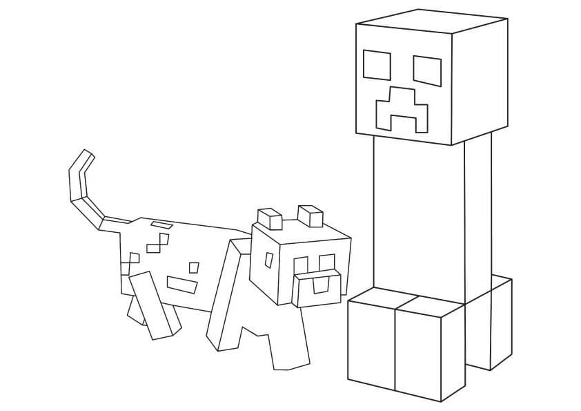 Dibujo de Creeper y Perro en Minecraft para Colorear