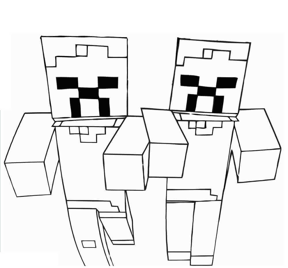 Dibujo de Dos Zombies Caminando para Colorear