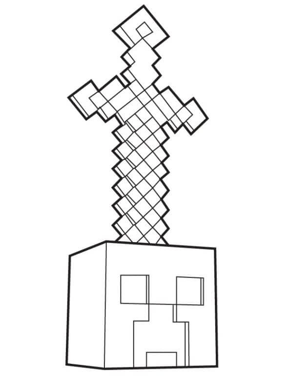 Dibujo de Espada en Cabeza Zombie de Minecraft para Colorear