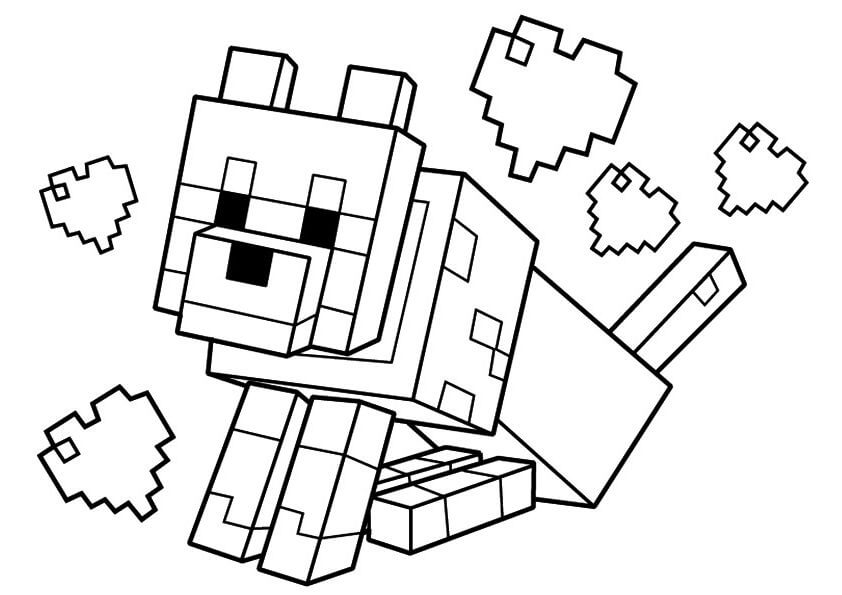 Dibujo de Lobo Minecraft Sentado para Colorear