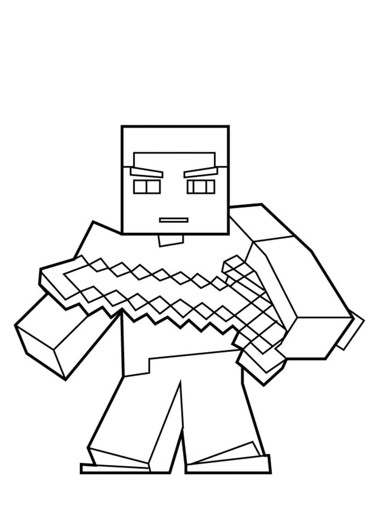 Dibujo de Querido Steve Sostiene la Espada para Colorear