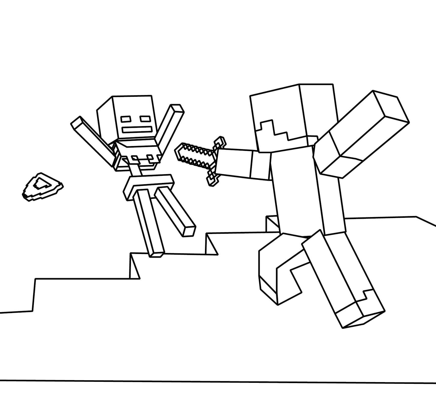 Dibujo de Steve Peleando Esqueleto para Colorear