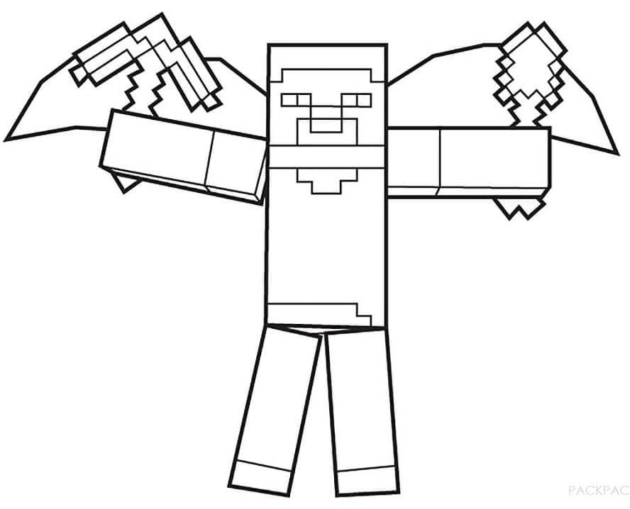 Dibujo de Steve Sosteniendo Dos Armas para Colorear