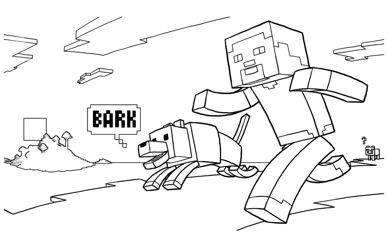Dibujo de Steve y el Lobo Corriendo para Colorear