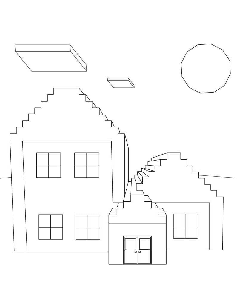 Dibujo de Tres Casas de Minecraft para Colorear