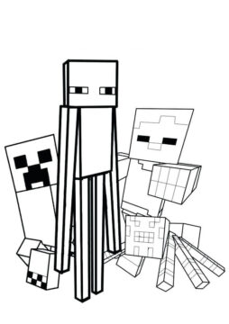Dibujo de Tres Monstruos de Minecraft para Colorear