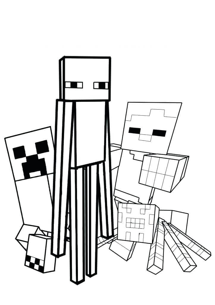 Dibujo de Tres Monstruos de Minecraft para Colorear