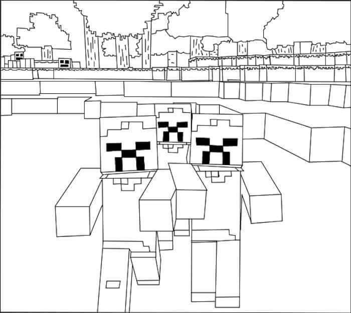 Dibujo de Tres Zombies Caminando para Colorear
