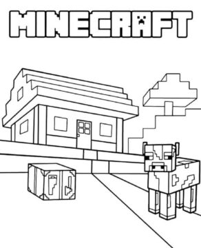 Dibujo de Vaca y Hogar Minecraft para Colorear