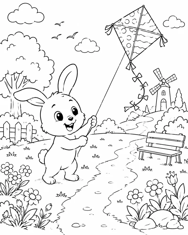 Dibujo de Conejo en el jardín página para Colorear 1 para Colorear