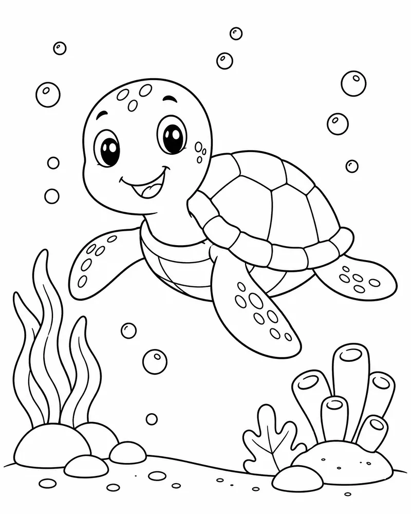 Dibujo de Tortuga Marina Minimalista página para Colorear