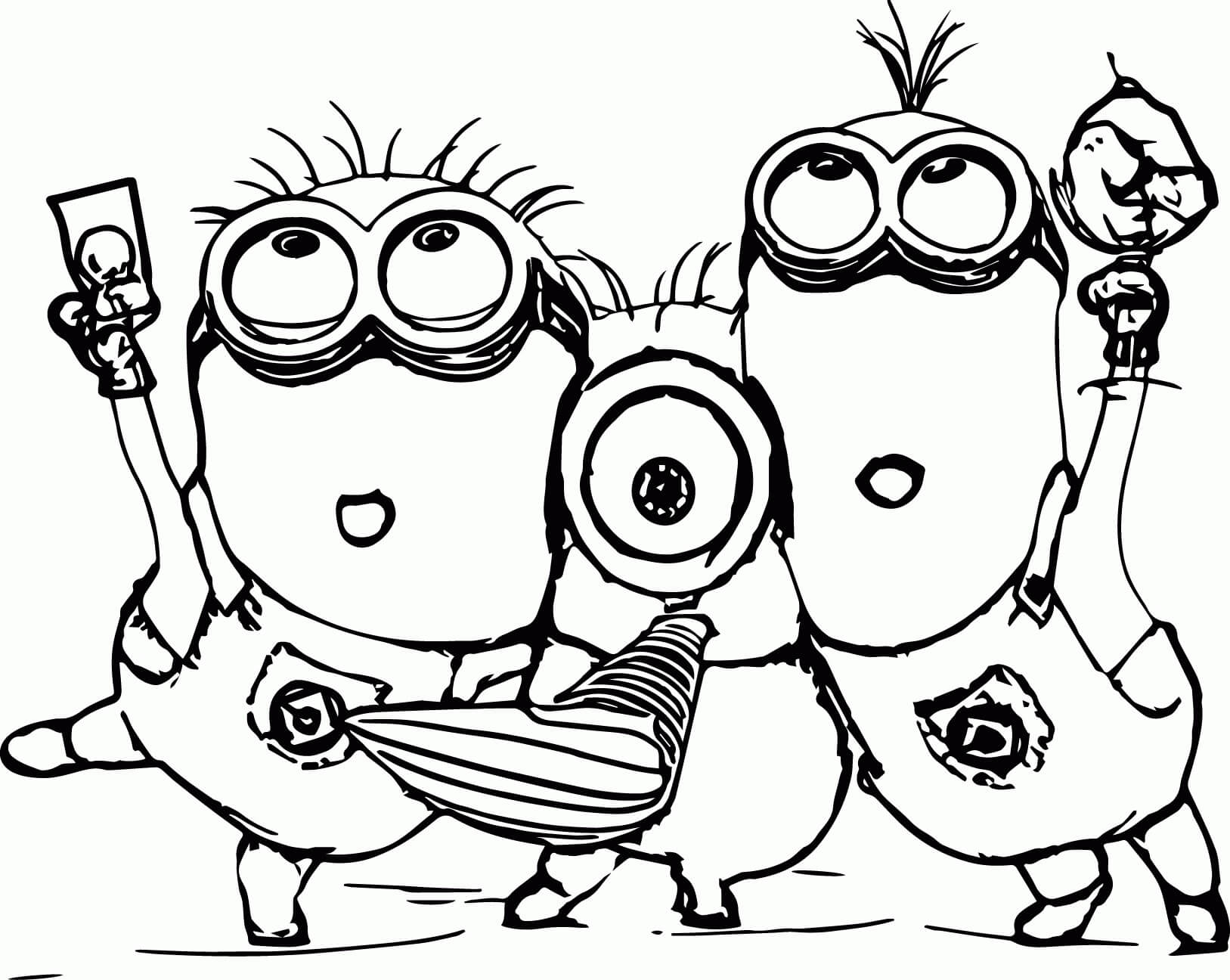 Dibujo de Dibujar Tres Minions para Colorear