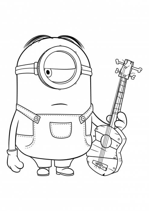 Dibujo de Minion con Guitarra para Colorear