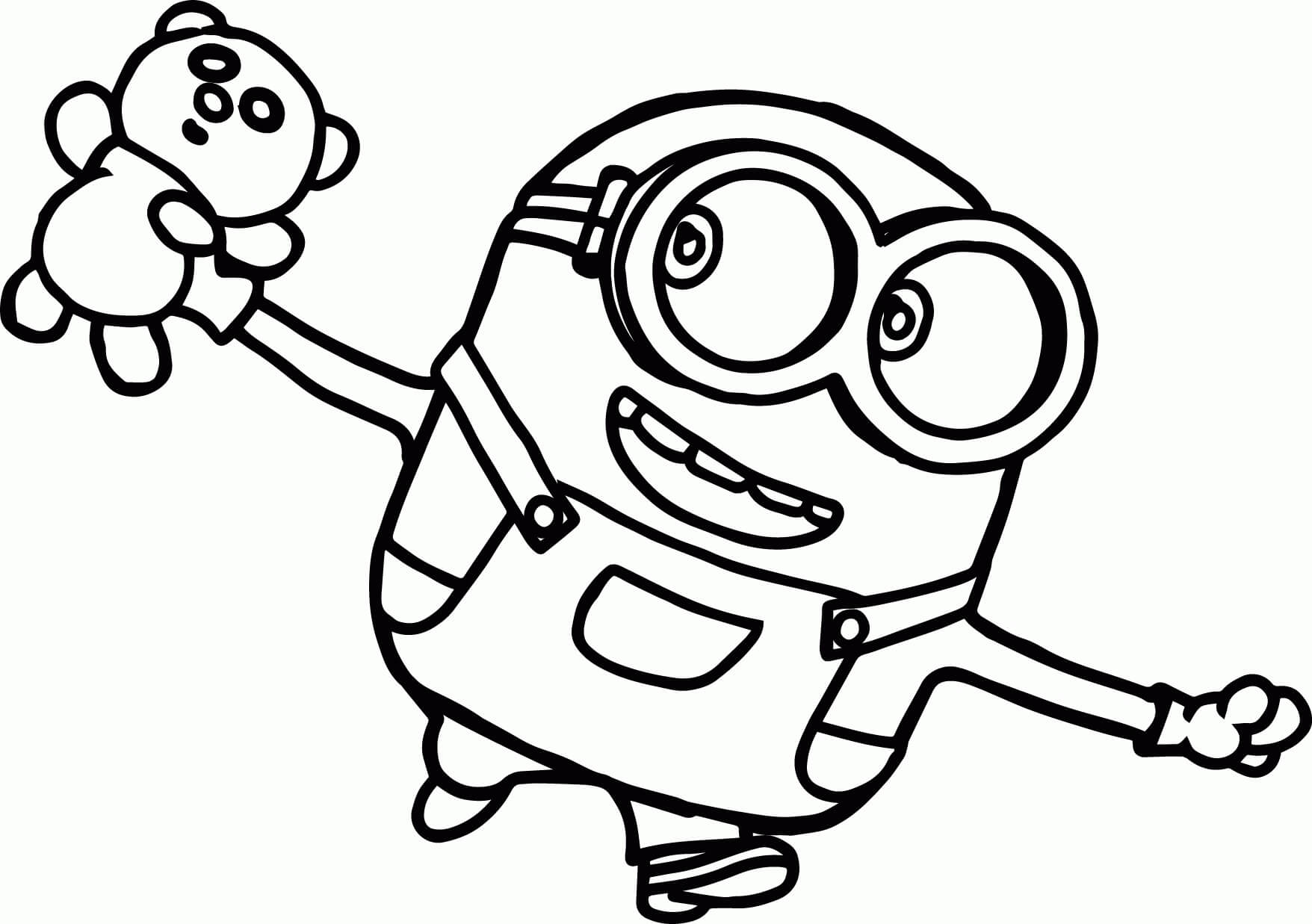 Dibujo de Minion con Oso de Peluche para Colorear