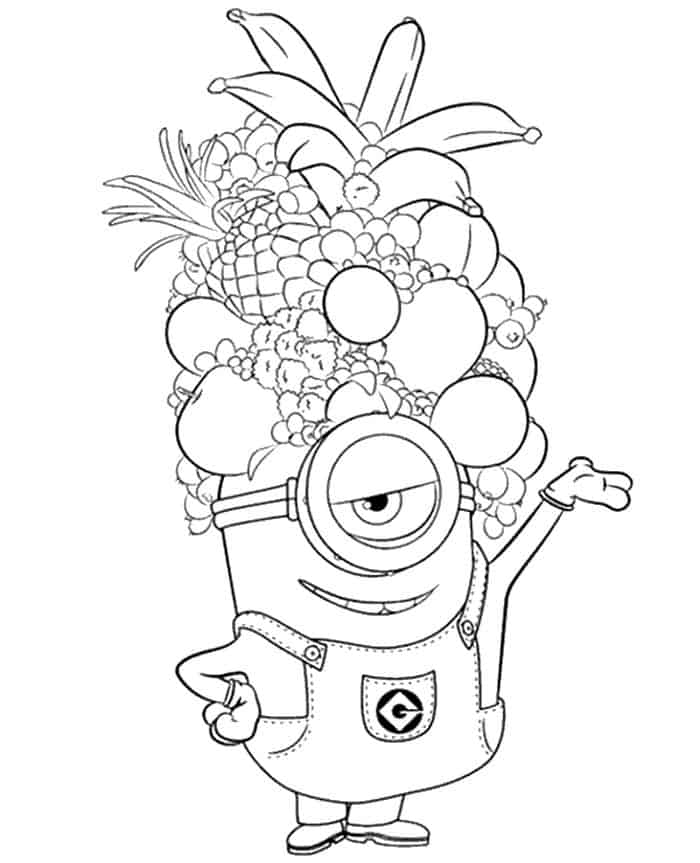 Dibujo de Minion con Sombrero de Frutas para Colorear