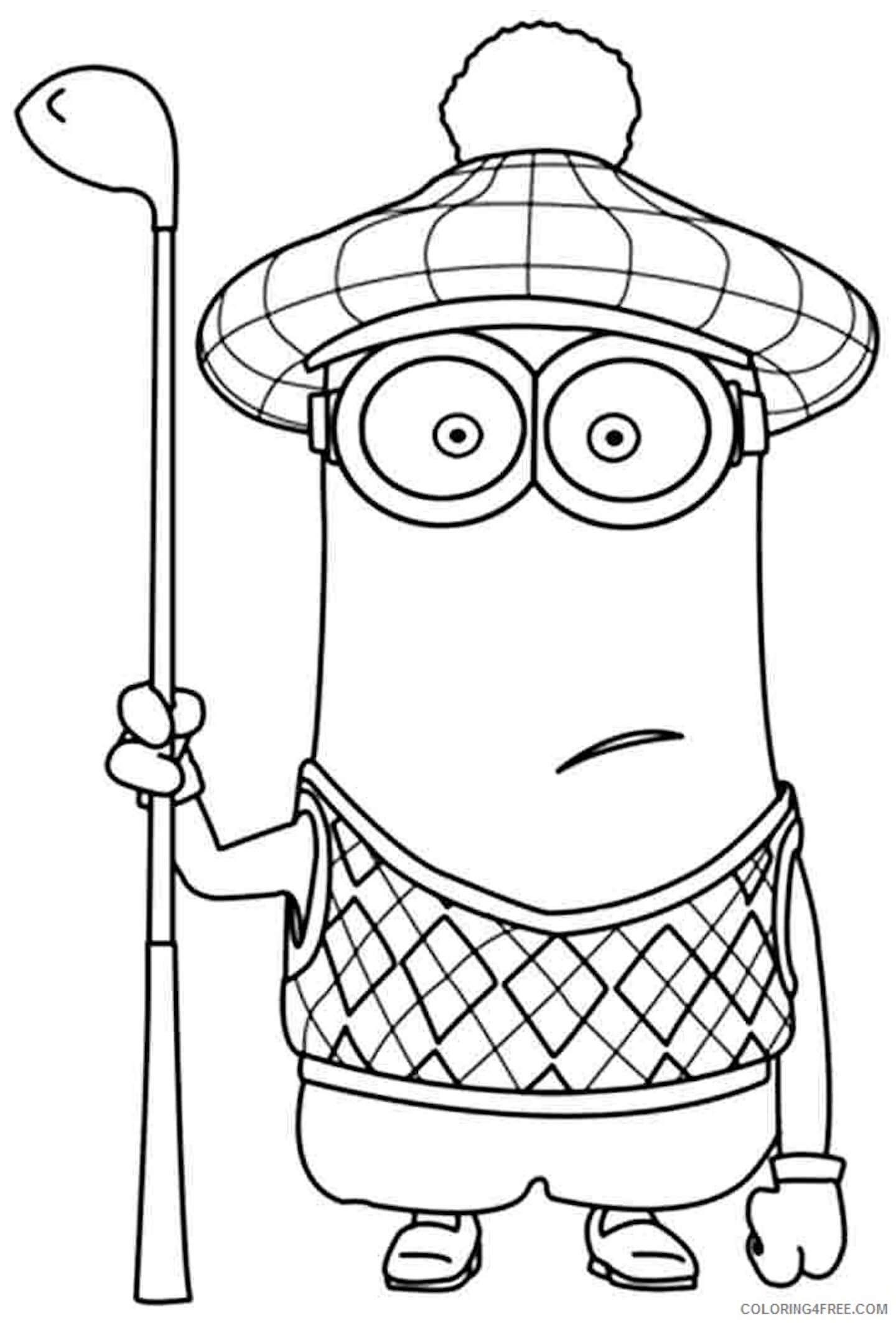 Dibujo de Minion Tiene un Palo de Golf para Colorear