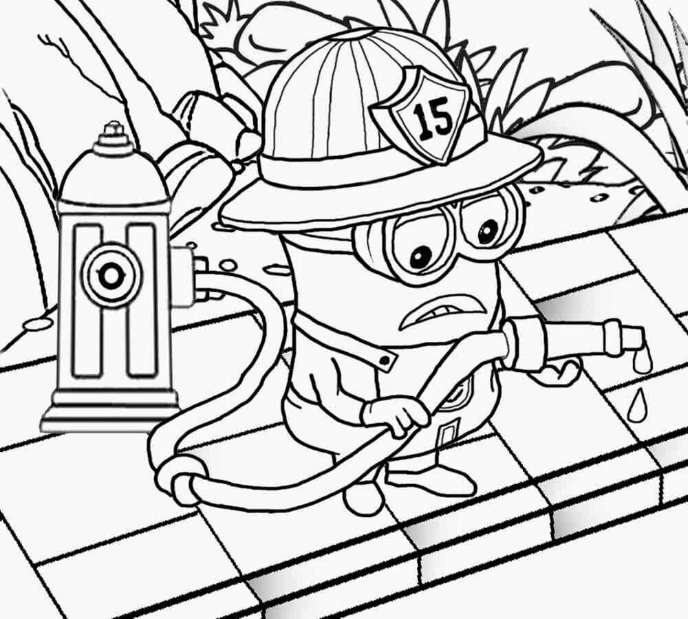 Dibujo de Minions de Bombero para Colorear