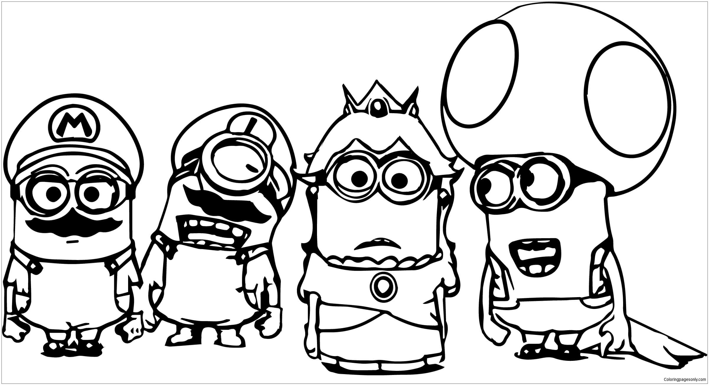 Dibujo de Minions y Mario para Colorear