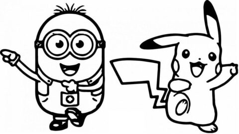 Dibujo de Minions y Pikachu para Colorear