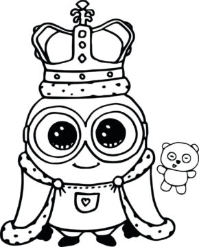 Dibujo de Reina Minion y Oso de Peluche para Colorear