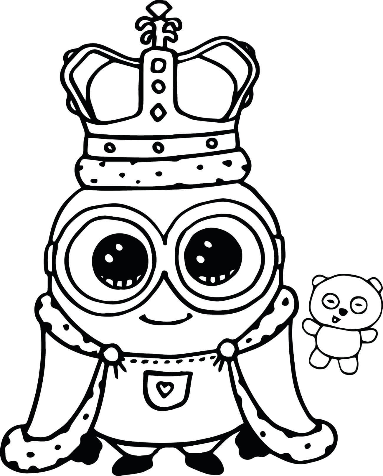 Dibujo de Reina Minion y Oso de Peluche para Colorear