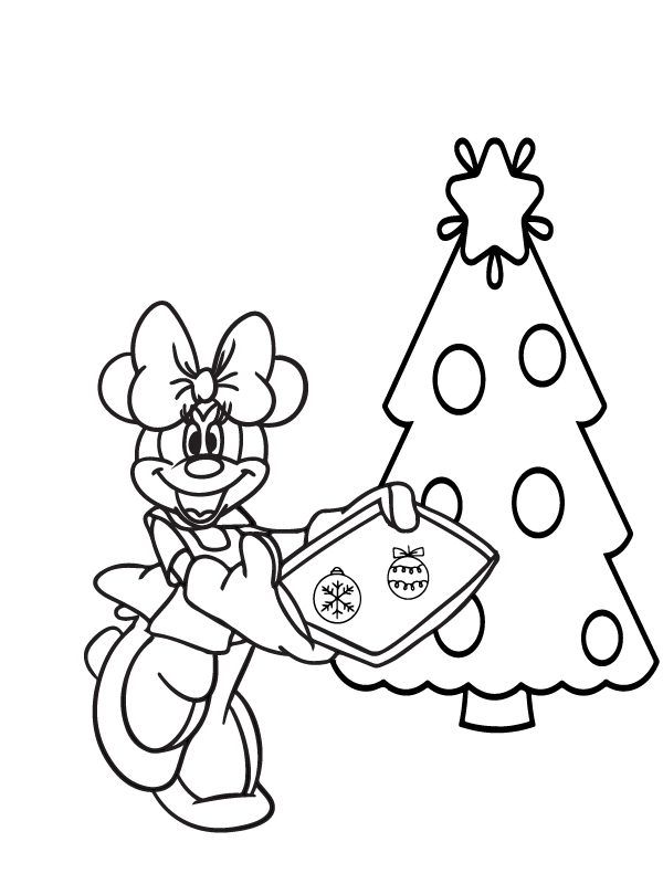 Dibujo de Cheerful Minnie Mouse Christmas Coloring Page para Colorear