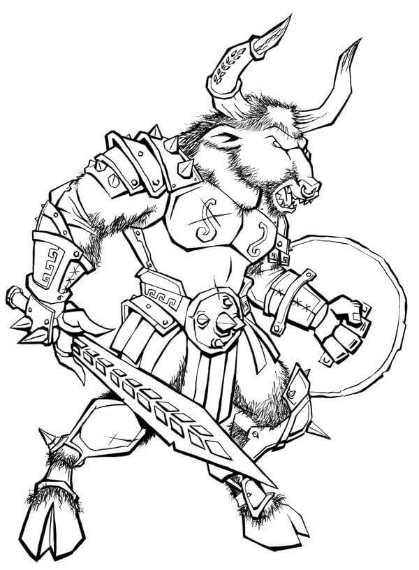 Dibujo de Lucha de Minotauro Enojado para Colorear