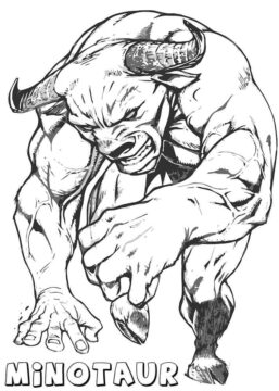 Dibujo de Minotauro Fuerte Enojado para Colorear