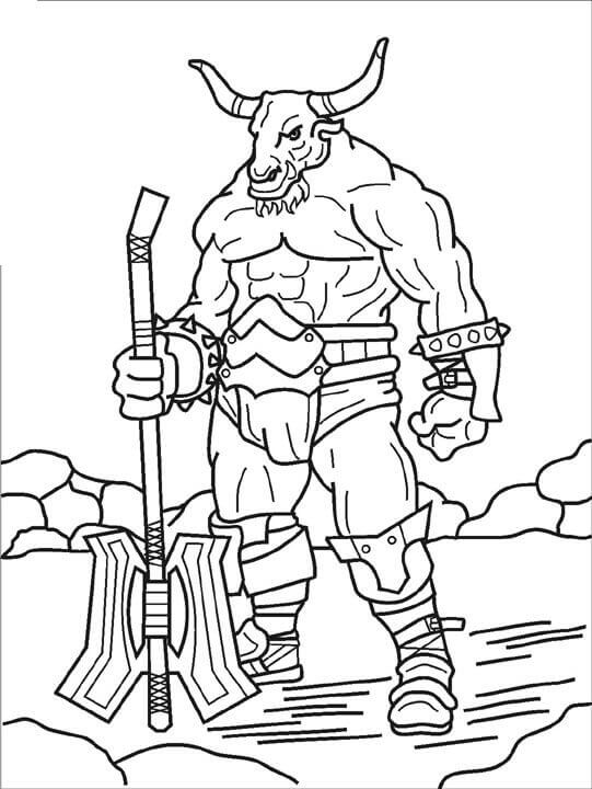 Dibujo de Minotauro con Hacha Grande para Colorear