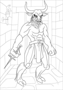 Dibujo de Minotauro en Cueva para Colorear