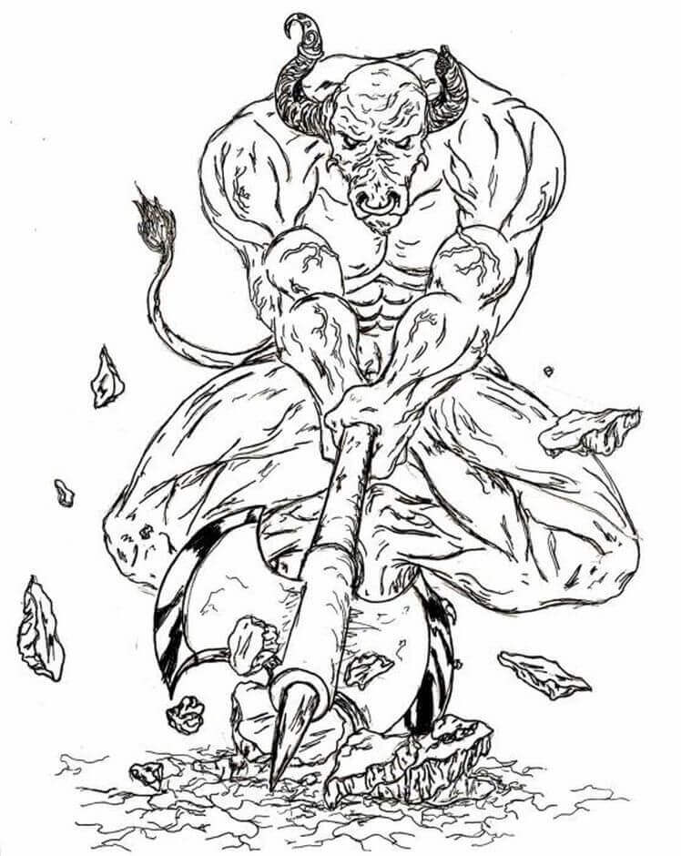 Dibujo de Poderoso Minotauro para Colorear
