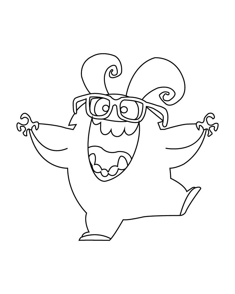 Dibujo de Green Monster Nerd Wearing Glasses Coloring Page para Colorear