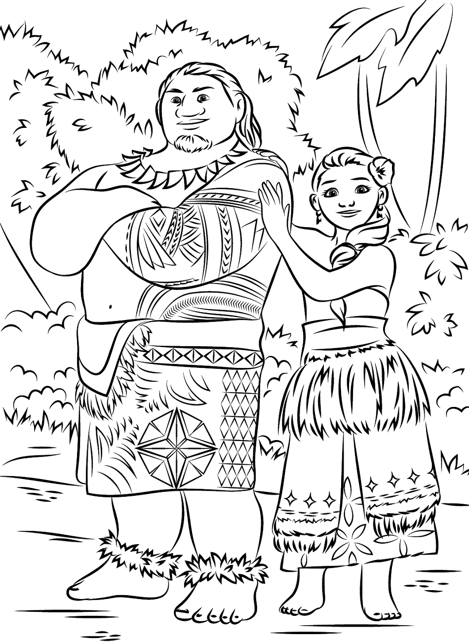 Dibujo de Jefe Tui y Sina en Moana para Colorear