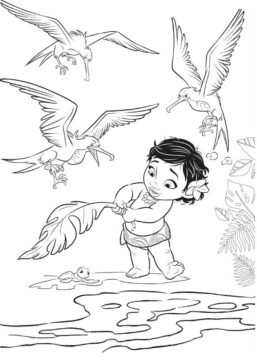 Dibujo de Moana con Animales para Colorear