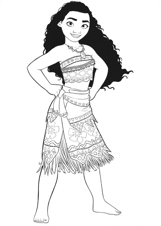 Dibujo de Moana Esta Sonriendo para Colorear