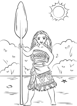 Dibujo de Princesa Moana Sonriendo para Colorear