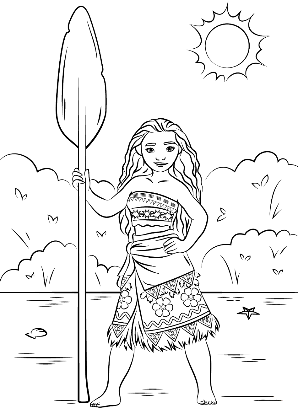 Dibujo de Princesa Moana Sonriendo para Colorear