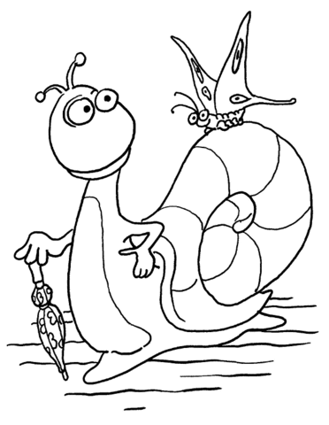 Dibujo de Caracol con Mariposa para Colorear