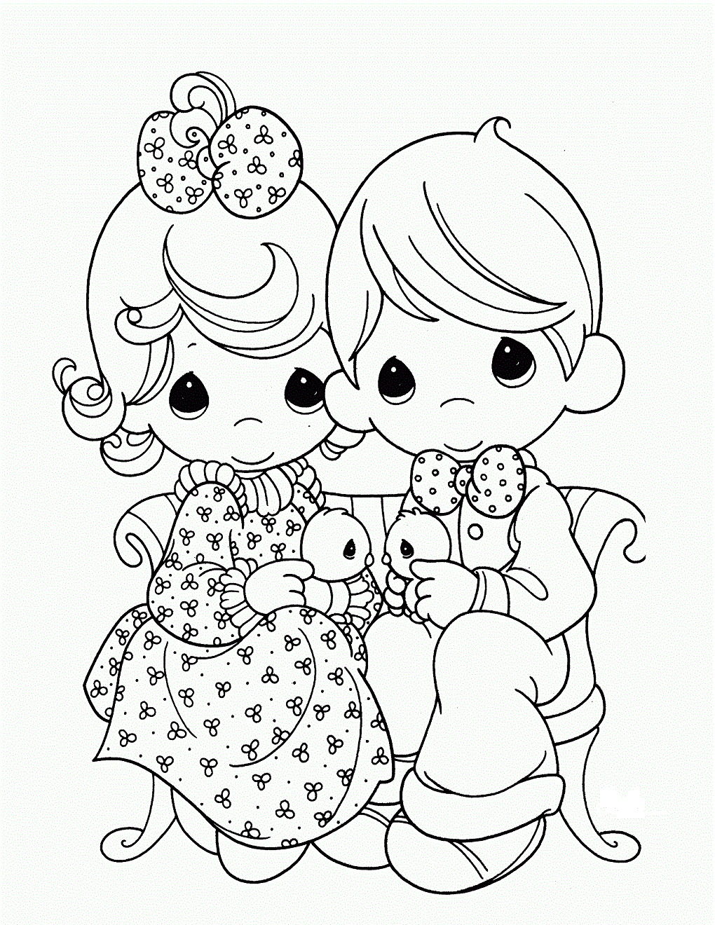 Dibujo de Hermoso niño y niña con pájaros para Colorear