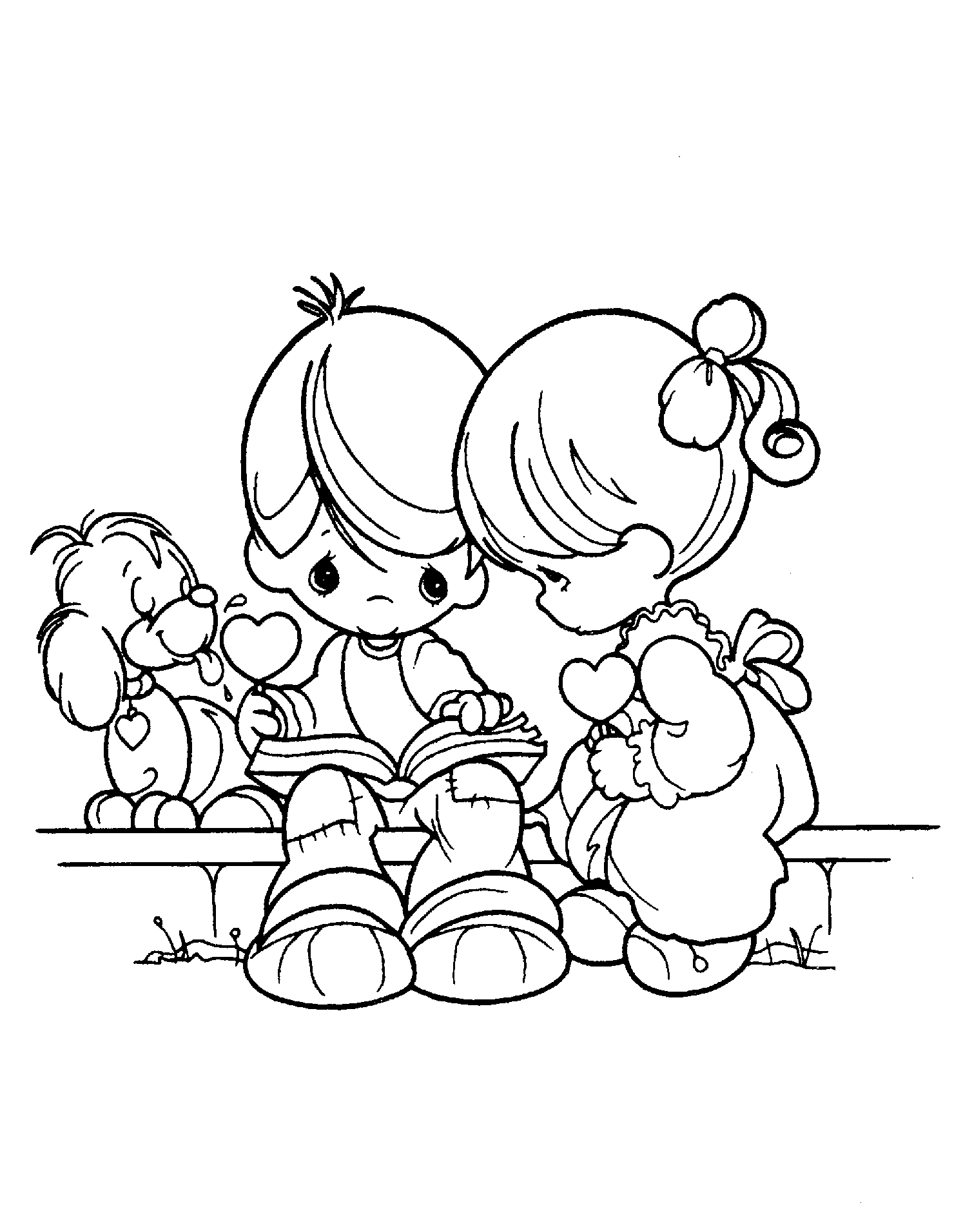 Dibujo de Libro de Lectura de niño y niña para Colorear